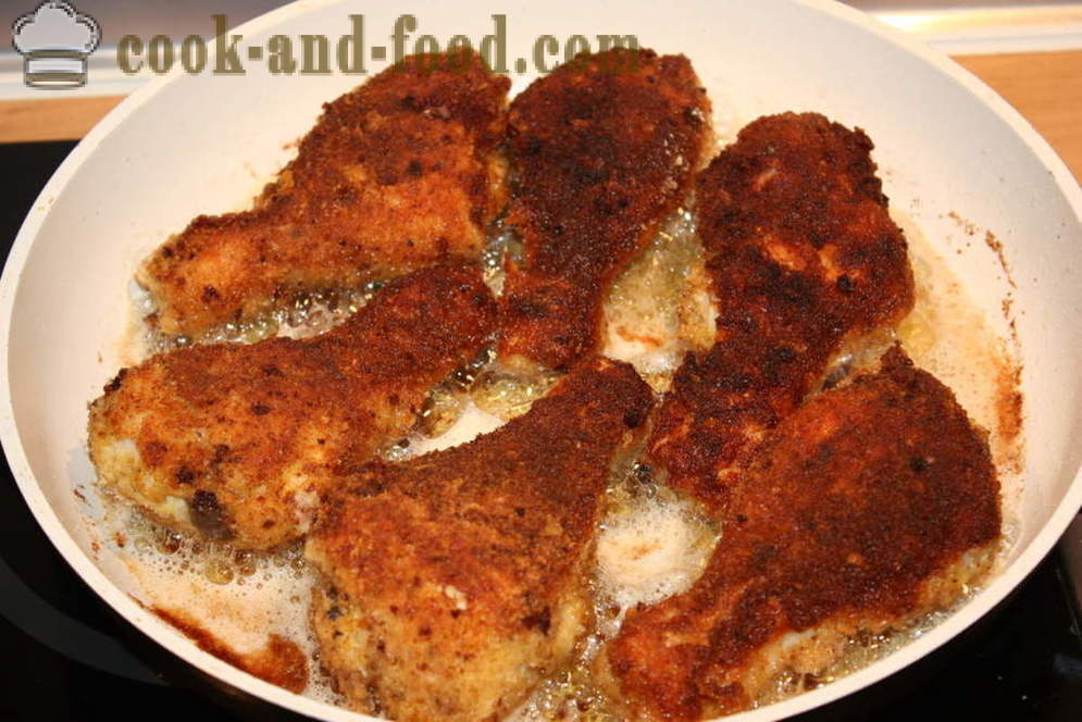 Piernas de pollo crujiente en la masa - como freír los muslos de pollo en la cacerola paso las fotos de la receta