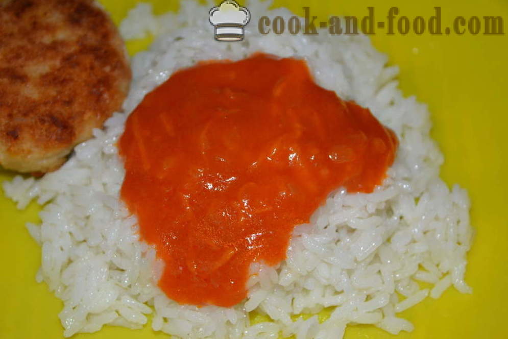 Salsa de Quick-salsa con la pasta de tomate en un microondas - cómo cocinar la salsa de tomate, salsa de carne en un horno de microondas, un paso a paso de la receta fotos