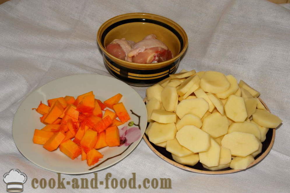 Pollo en salsa de mostaza en el horno - cómo cocinar un pollo al horno con patatas y calabaza, con un paso a paso las fotos de la receta