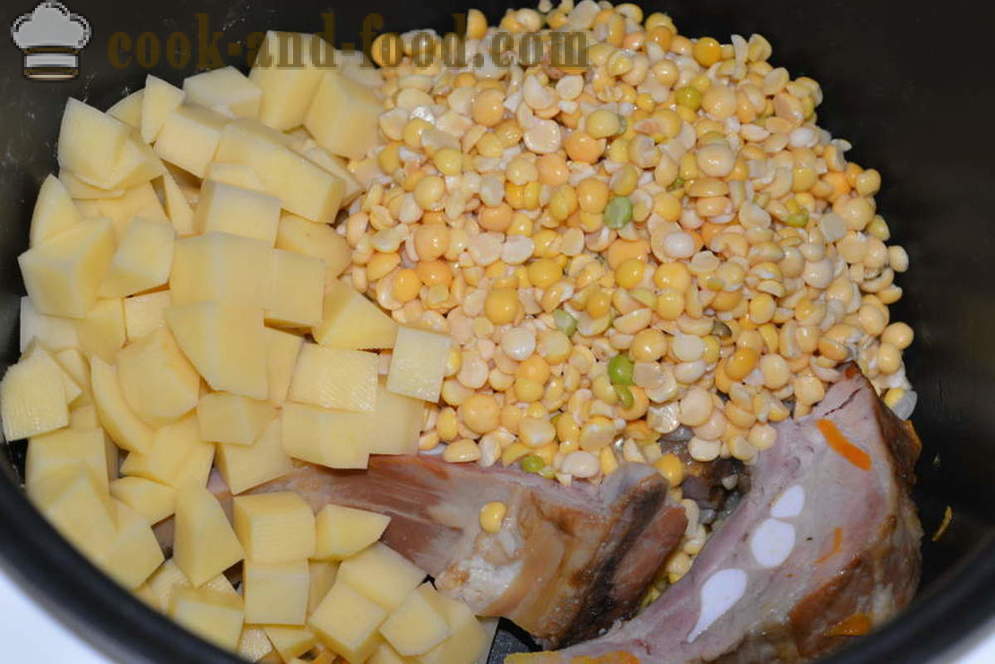 Sopa de guisantes con ahumada - cómo cocinar sopa de guisantes con costillas ahumada en multivarka, fotos paso a paso de la receta