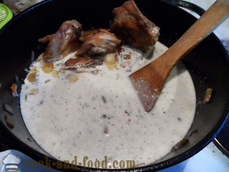Pollo con setas en salsa de crema - cómo cocinar pollo con salsa de champiñones, un paso a paso de la receta fotos