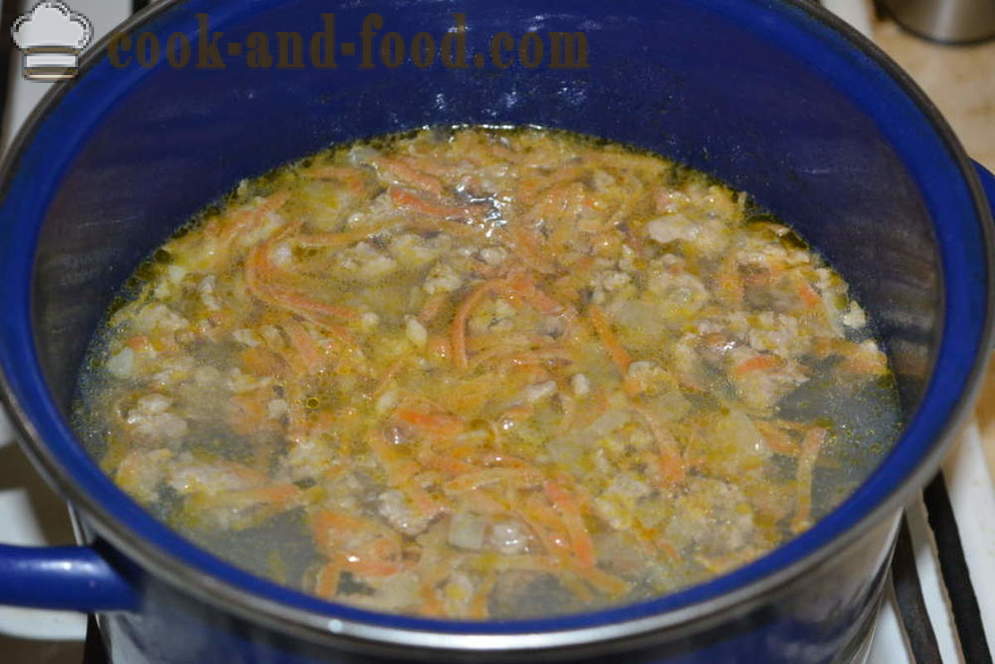 Sopa de carne con carne y bolas de masa hecha de harina y huevos - cómo cocinar sopa de carne picada con albóndigas, un paso a paso de la receta fotos