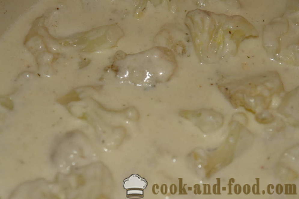 Coliflor al horno en el horno bajo la salsa bechamel - deliciosa coliflor cocida en el horno, con un paso a paso las fotos de la receta