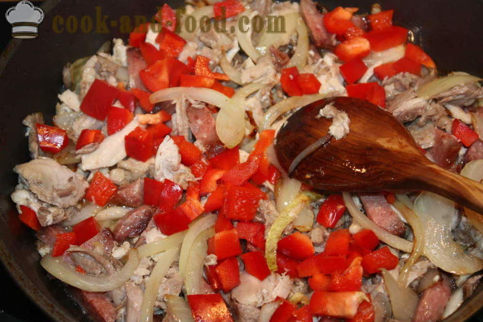Cazuela con pollo, tocino y judías verdes en el horno - cómo hacer una cazuela en el horno, con un paso a paso las fotos de la receta