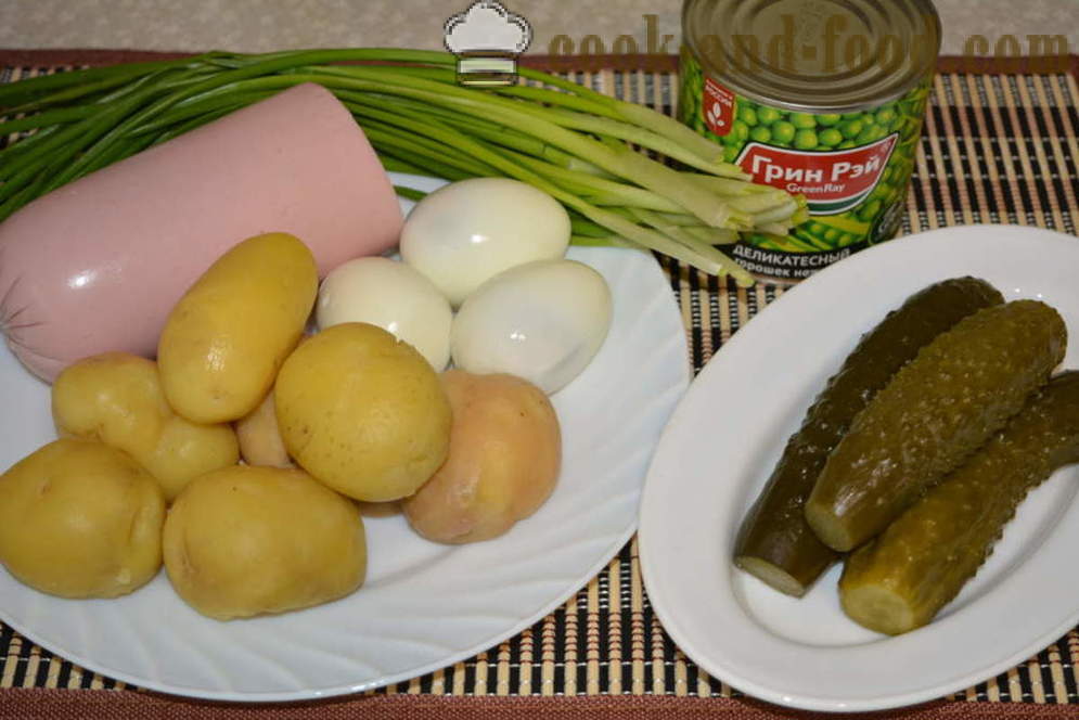 Ensalada con salchichas y pepino - cómo hacer una ensalada de chorizo, un paso a paso de la receta fotos