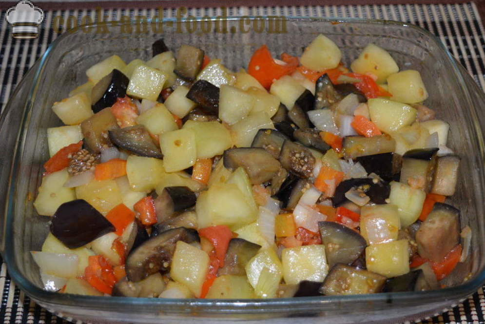 Menestra de verduras con berenjena y calabacín en el horno - cómo cocinar la berenjena y el calabacín salteado, con un paso a paso las fotos de la receta