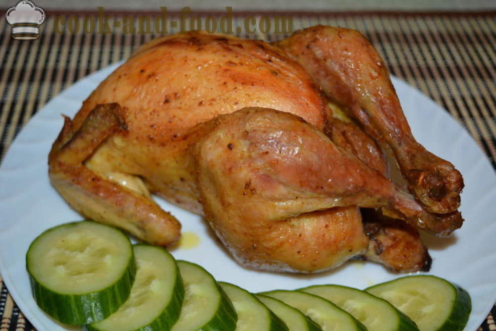 Pollo relleno con una corteza crujiente al horno en el horno - pollo al horno como en el conjunto del horno, un paso a paso de la receta fotos