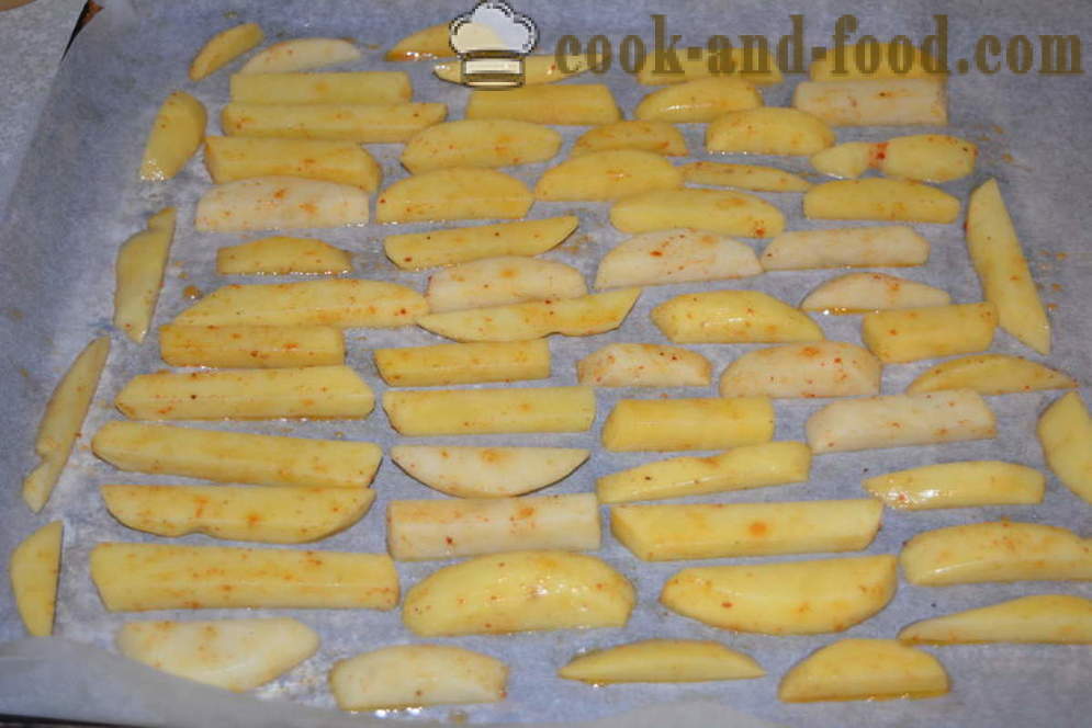Crujientes patatas fritas en el horno - la forma de cocinar las patatas en casa, fotos paso a paso de la receta