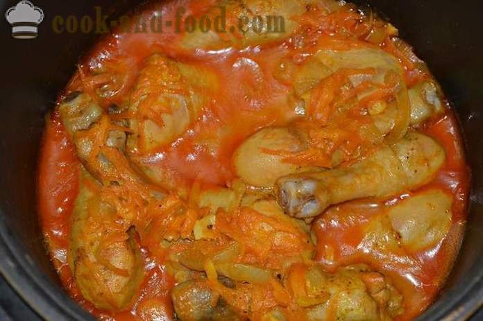 Muslo de pollo en multivarka con verduras y salsa - delicioso tanto para cocinar muslos de pollo en multivarka, fotos paso a paso de la receta
