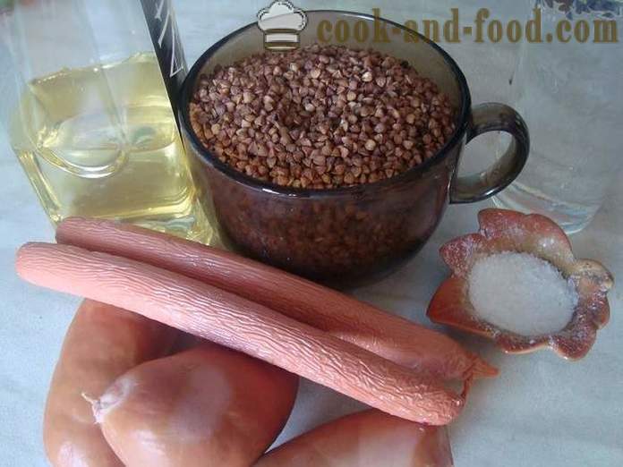 Trigo sarraceno delicioso con salchichas en una sartén - Cómo hacer trigo sarraceno en una sartén, un paso a paso de la receta fotos