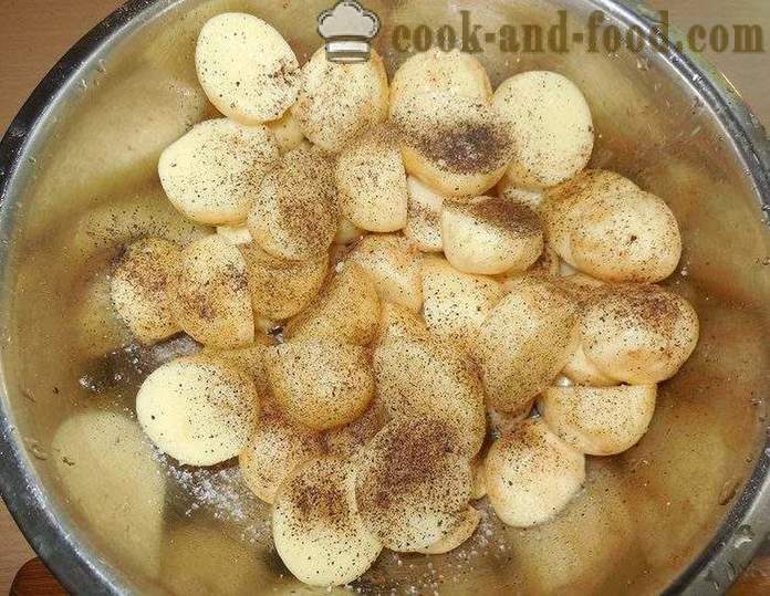 Deliciosas patatas cocidas al horno en el horno con la carne - como deliciosas patatas cocidas al horno en el agujero, la receta con fotos, paso a paso