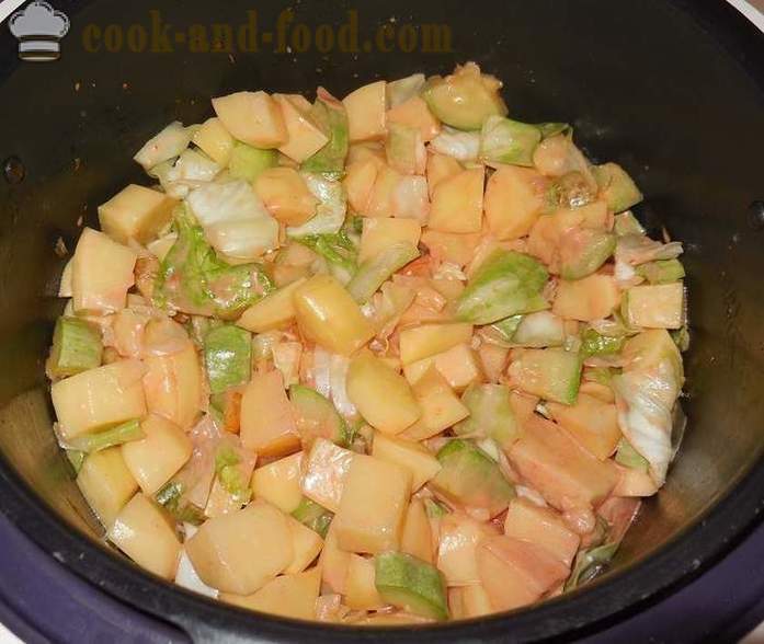 Menestra de verduras con calabacín, col y patatas en multivarka - cómo cocinar guiso de verduras - receta paso a paso, con fotos