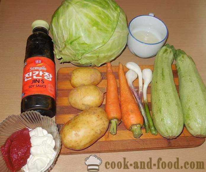 Menestra de verduras con calabacín, col y patatas en multivarka - cómo cocinar guiso de verduras - receta paso a paso, con fotos