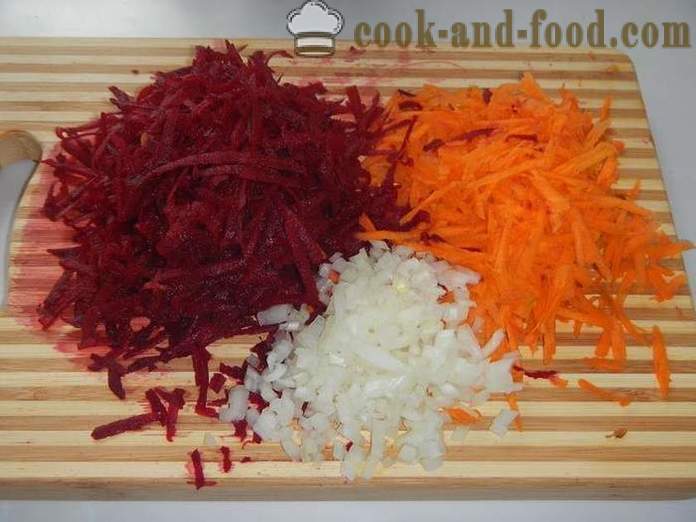 Película rojo clásico con la remolacha y la carne - cómo cocinar la sopa - un paso a paso la receta con la foto borsch ucraniano