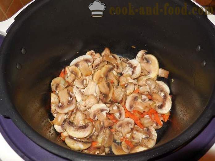 Arroz con pollo y champiñones en multivarka o cómo cocinar risotto en multivarka, paso a paso la receta con fotos.