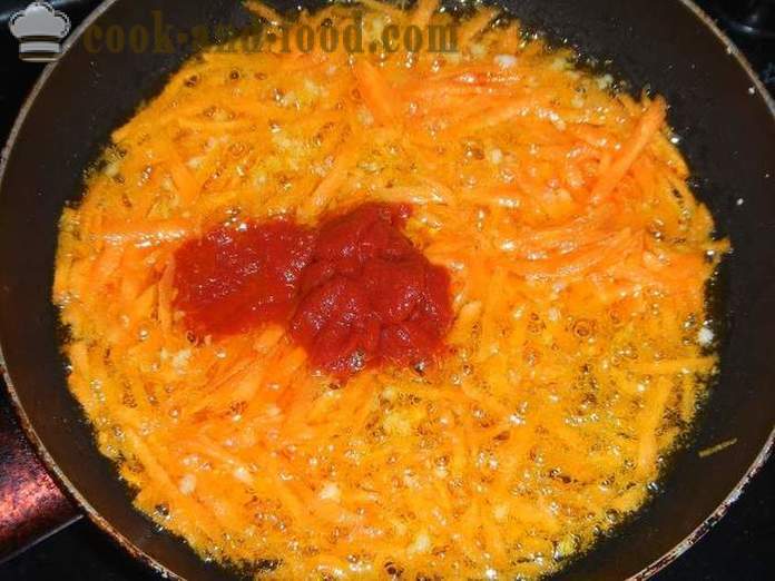 Carne de cerdo y arroz crujiente en multivarka - cómo cocinar el arroz con la carne en multivarka, paso a paso la receta con fotos.