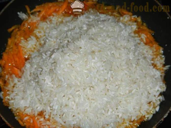 Carne de cerdo y arroz crujiente en multivarka - cómo cocinar el arroz con la carne en multivarka, paso a paso la receta con fotos.