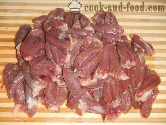Corazones del pollo guisada con setas - tanto sabrosa preparar los corazones, paso a paso, la receta con una foto